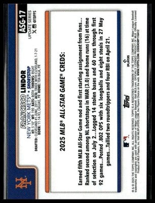 2025 Topps Update #ASG-17 Francisco Lindor 2025 All-Star Game