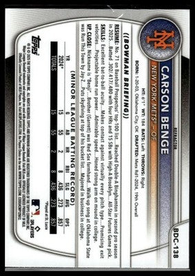 2025 Bowman Draft #BDC-138 Carson Benge Chrome