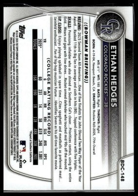 2025 Bowman Draft #BDC-148 Ethan Hedges Chrome
