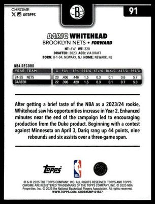 2025-26 Topps Chrome #91 Dariq Whitehead