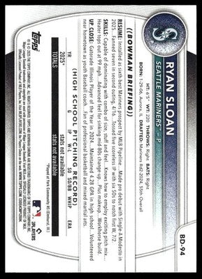 2025 Bowman Draft #BD-94 Ryan Sloan