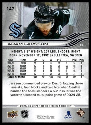 2025-26 Upper Deck #147 Adam Larsson Outburst Silver