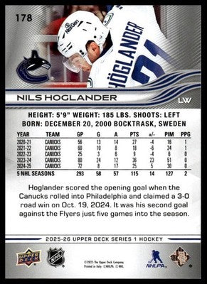 2025-26 Upper Deck #178 Nils Hoglander