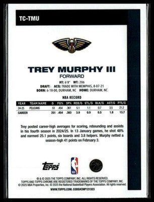 2025-26 Topps #TC-TMU Trey Murphy III 1980-81 Topps Chrome Basketball