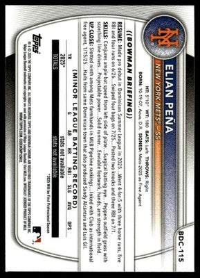 2025 Bowman Draft #BDC-115 Elian Peña Chrome