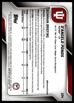 2025 Bowman University Chrome #104 D'Angelo Ponds