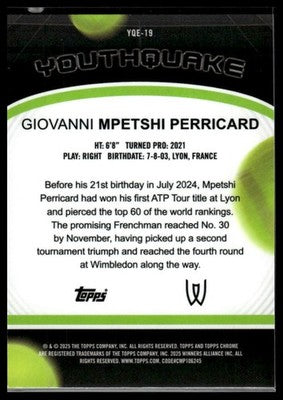 2025 Topps Chrome #YQE-19 Giovanni Mpetshi Perricard Youthquake