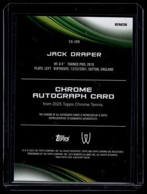 2025 Topps Chrome #CA-JDR Jack Draper Chrome Autographs Gold Refractor #/50
