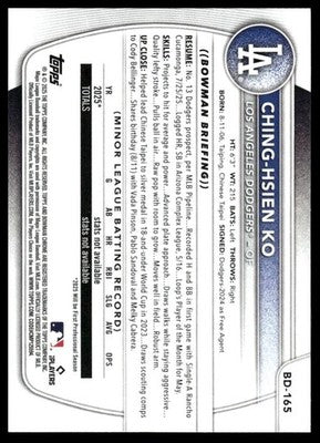 2025 Bowman Draft #BD-165 Ching-Hsien Ko