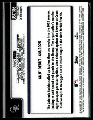 2025 Topps Update #US2 Zac Veen Rainbow Foil