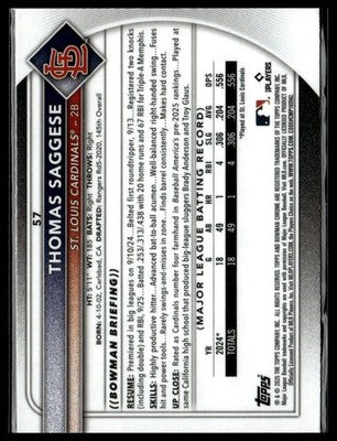 2025 Bowman #57 Thomas Saggese Bowman Mojo