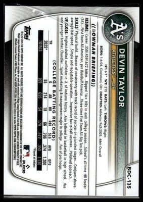 2025 Bowman Draft #BD-135 Devin Taylor