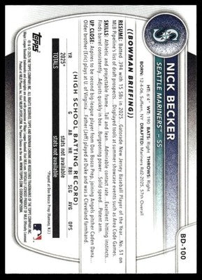 2025 Bowman Draft #BD-100 Nick Becker