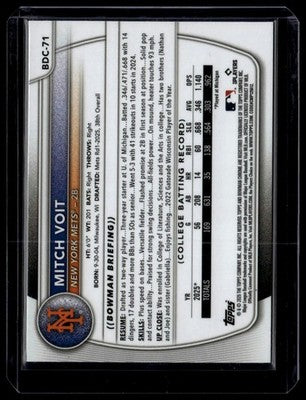 2025 Bowman Draft #BDC-71 Mitch Voit Chrome