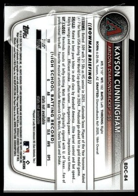 2025 Bowman Draft #BD-84 Kayson Cunningham