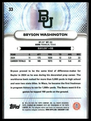 2025 Bowman University Best #33 Bryson Washington