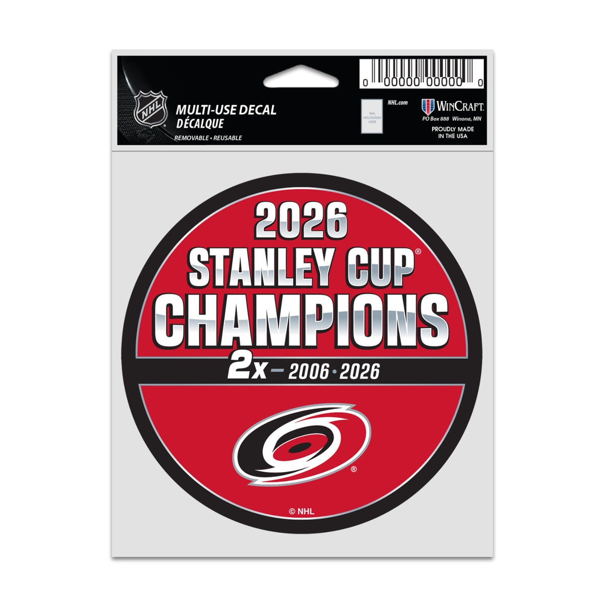 2025-2026 NHL Stanley Cup Champions Carolina Hurricanes Fan Decal 3.5x5