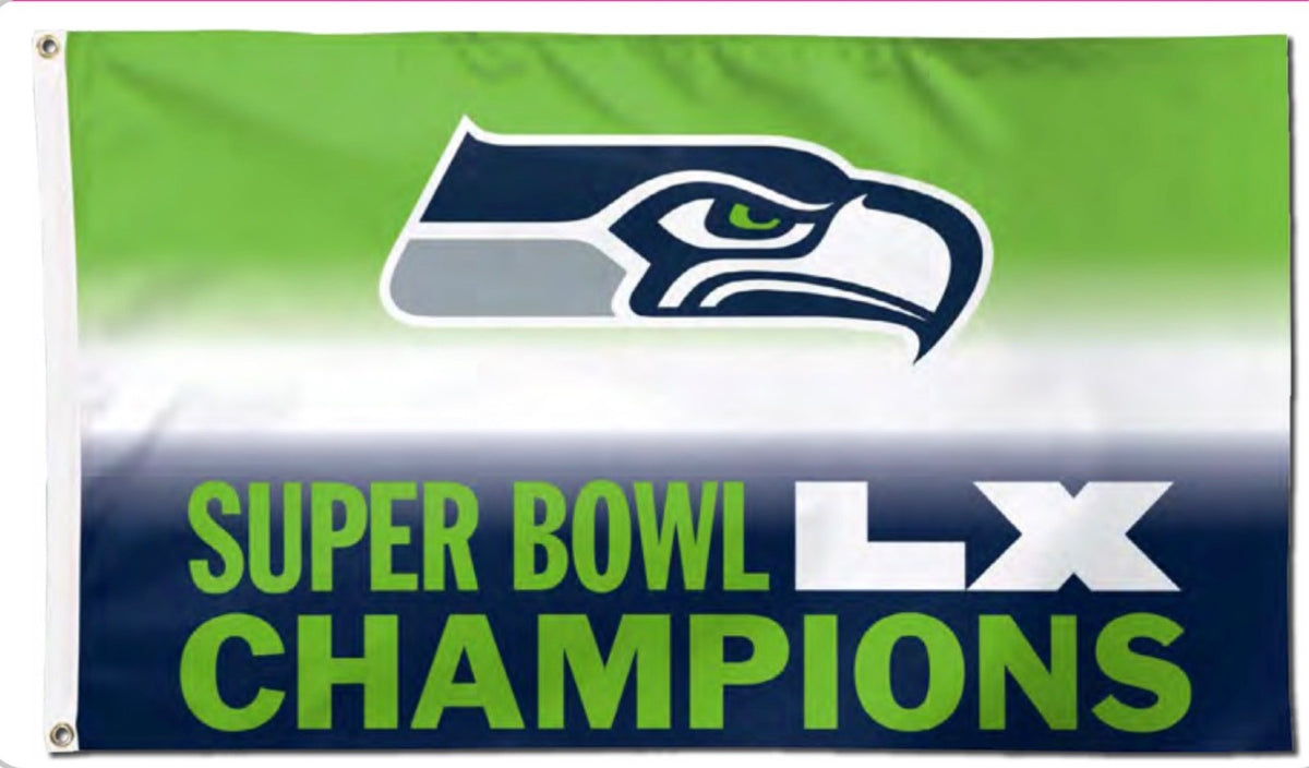 2026 NFL SUPER BOWL LX 60 CHAMPIONS SEATTLE SEAHAWKS 3X5 FLAG