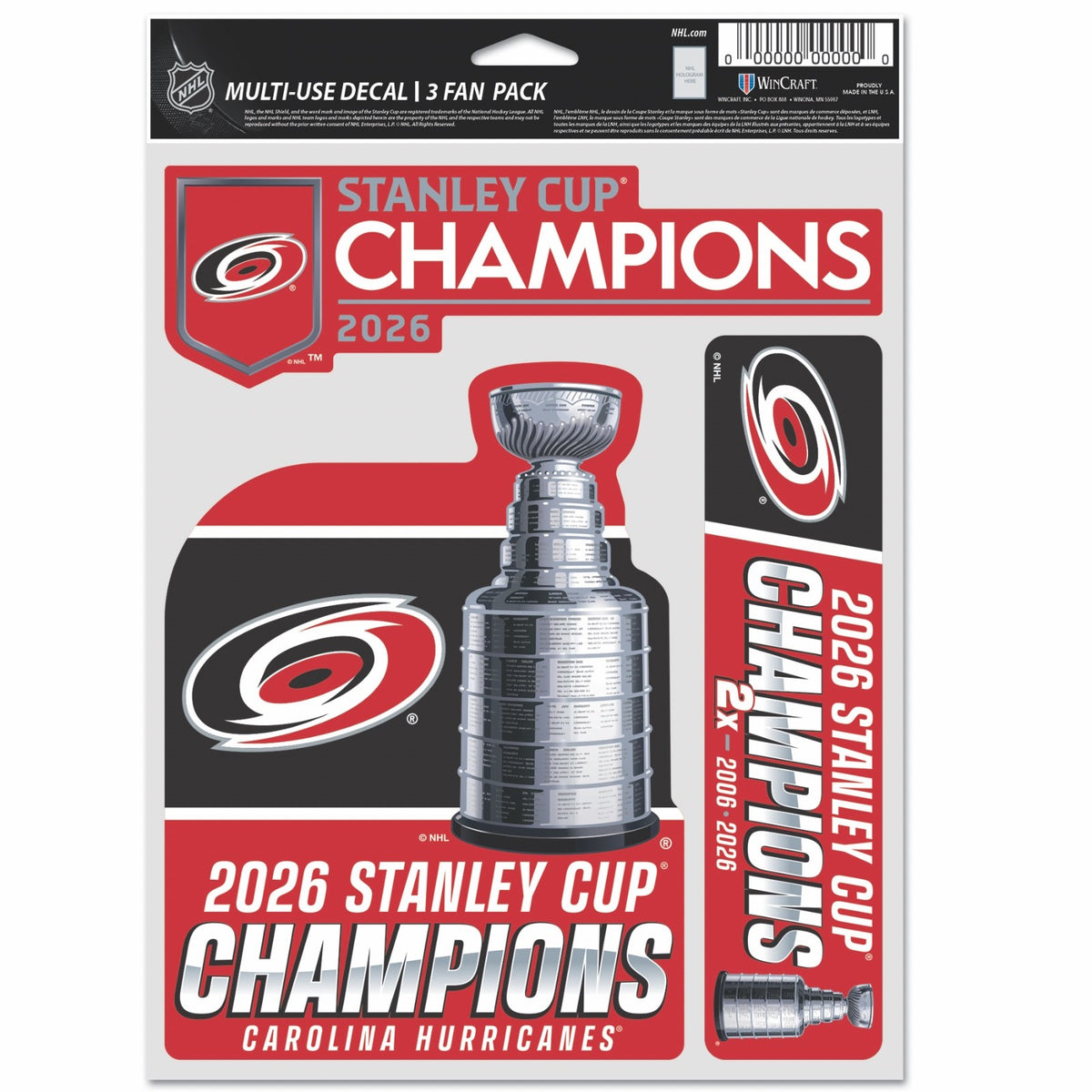 2025-2026 NHL Stanley Cup Champions Carolina Hurricanes Fan Decal Set (3)