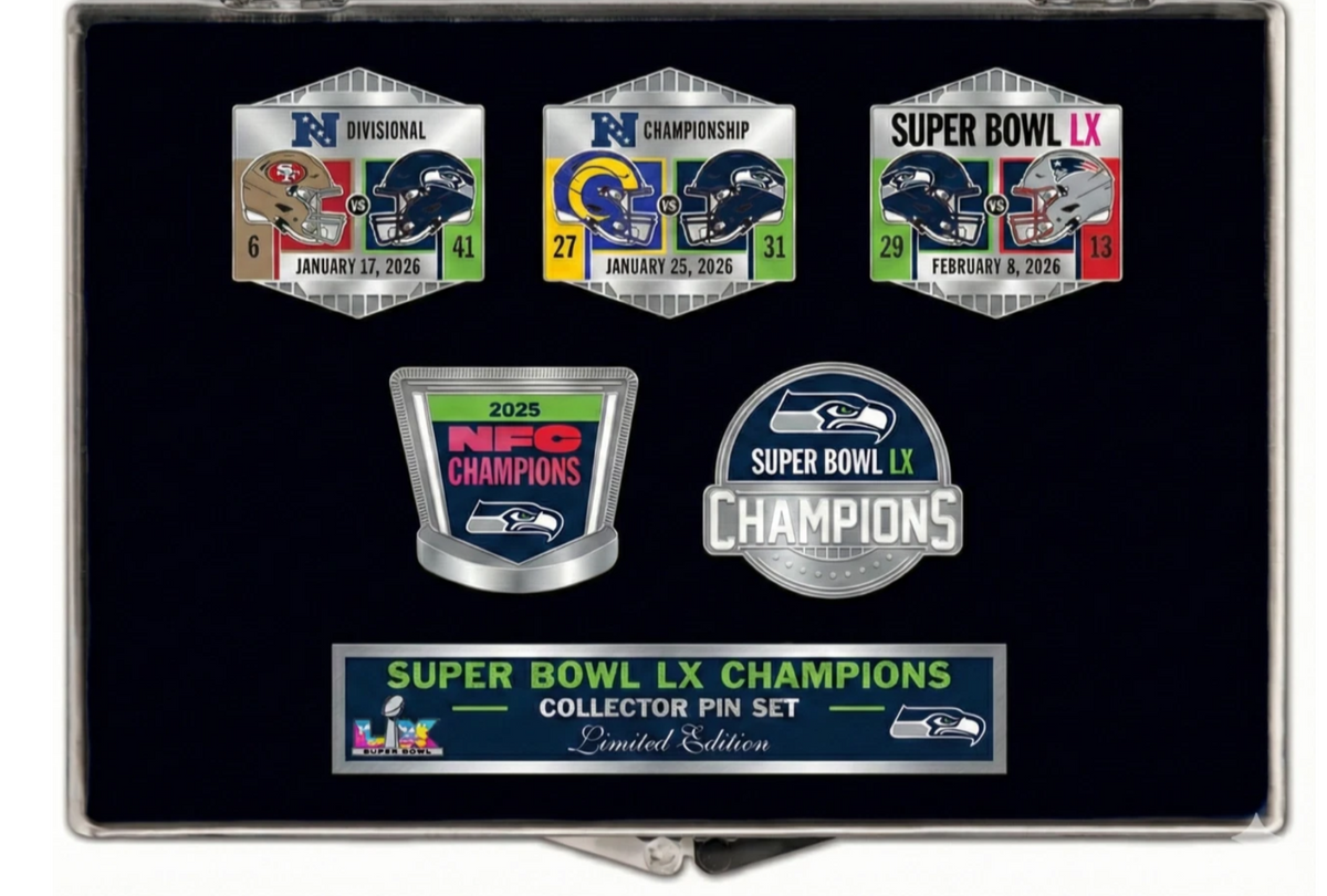 2026 NFL SUPER BOWL LX 60 CHAMPIONS SEATTLE SEAHAWKS 5 PIN SET