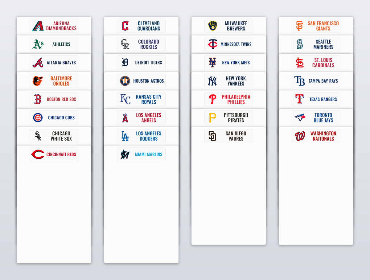Tall/ Graded Sports Card Team Dividers with 30 MLB Teams Logos