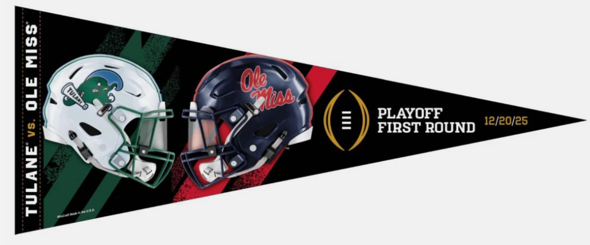 2025 2026 CFP Playoff First Round Pennant Tulane vs Ole Miss Rebels 12/20/25
