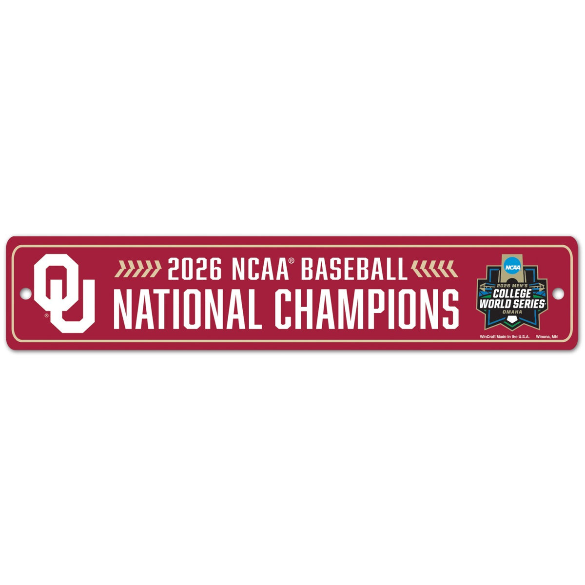 2026 NCAA College World Series National Champions Oklahoma Sooners Street Sign