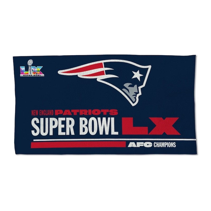 2025 NFL AFC CHAMPIONS NEW ENGLAND PATRIOTS LOCKER TOWEL SUPER BOWL 60 LX 2026