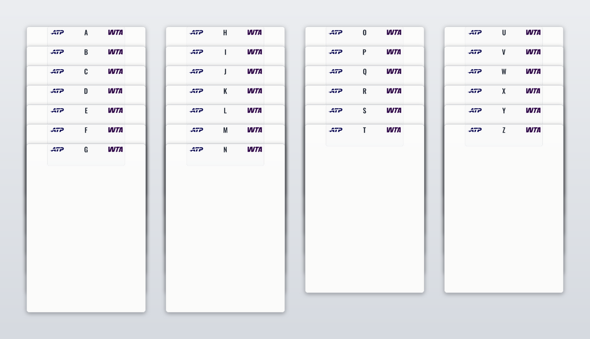 Standard Sports Card Team Dividers with 26 Tennis WTA ATP Logo A-Z