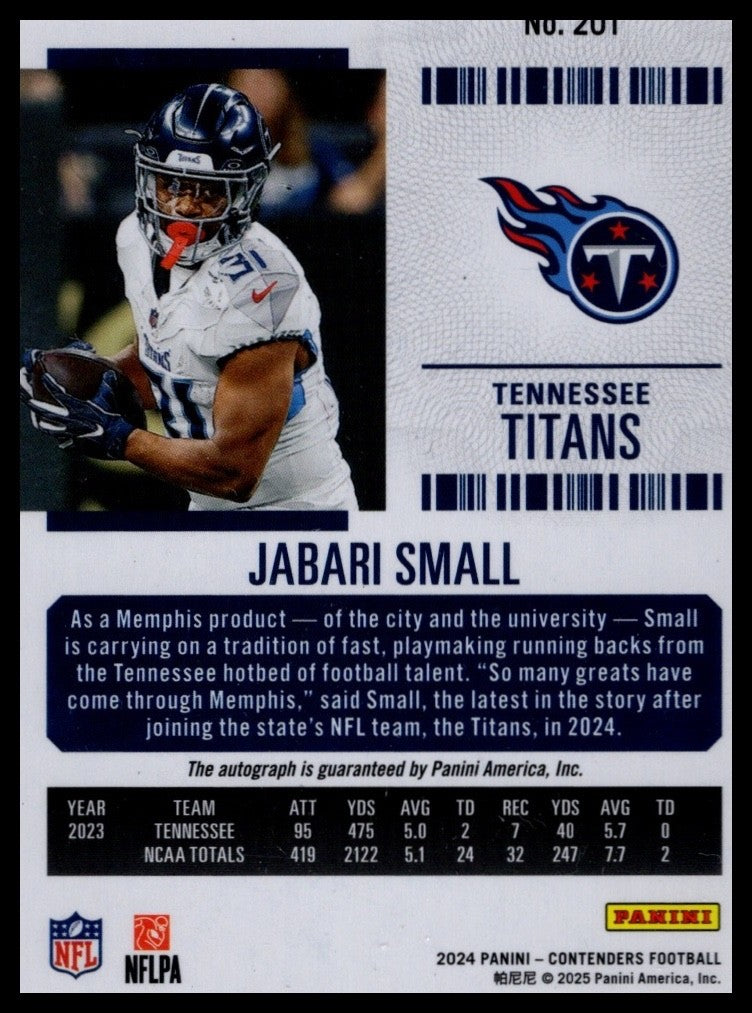 2024 Contenders Optic - Jabari Small - Green Rookie Ticket Auto - RC #201