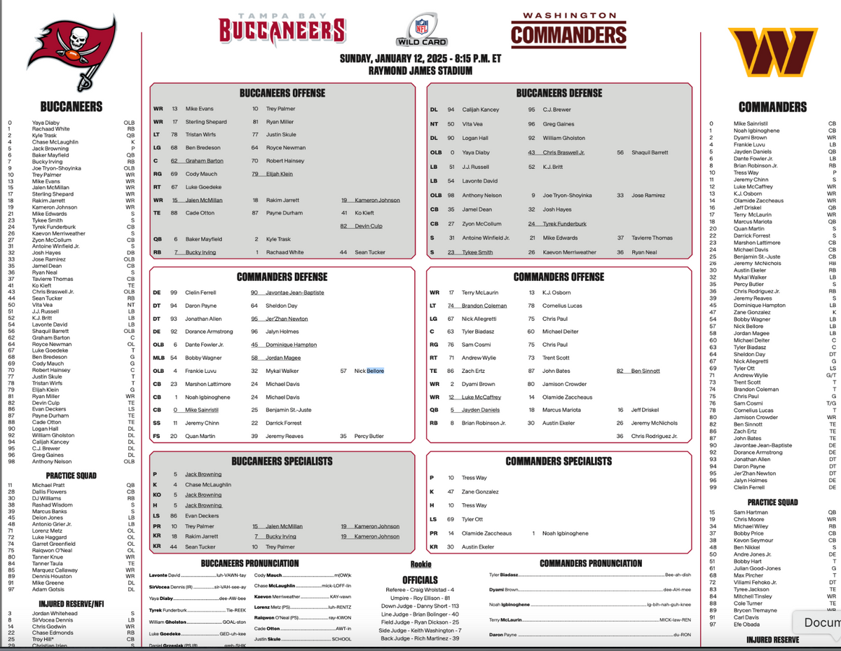 2025 NFL Playoffs Buccaneers Commanders Flip Card Program 1/12/25 Wildcard
