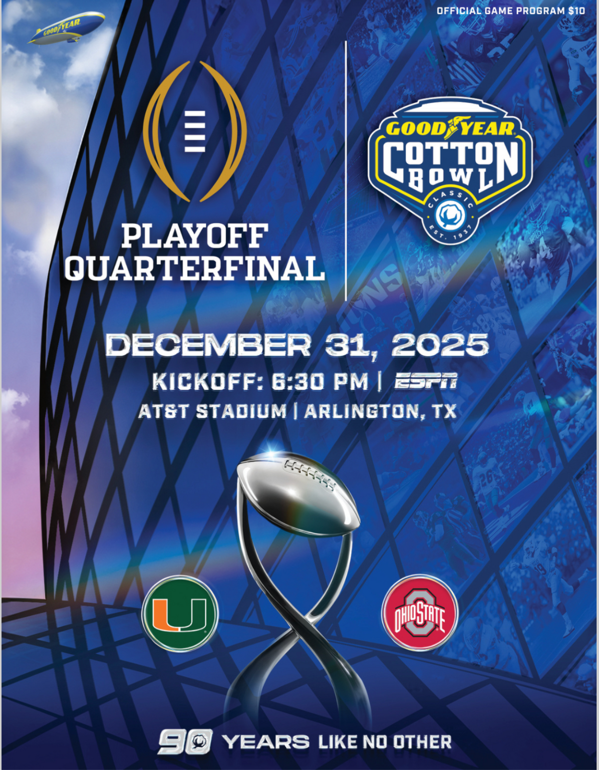2025 Cotton Bowl Game Program Miami Hurricanes vs Ohio State CFP 12/31/25 2026