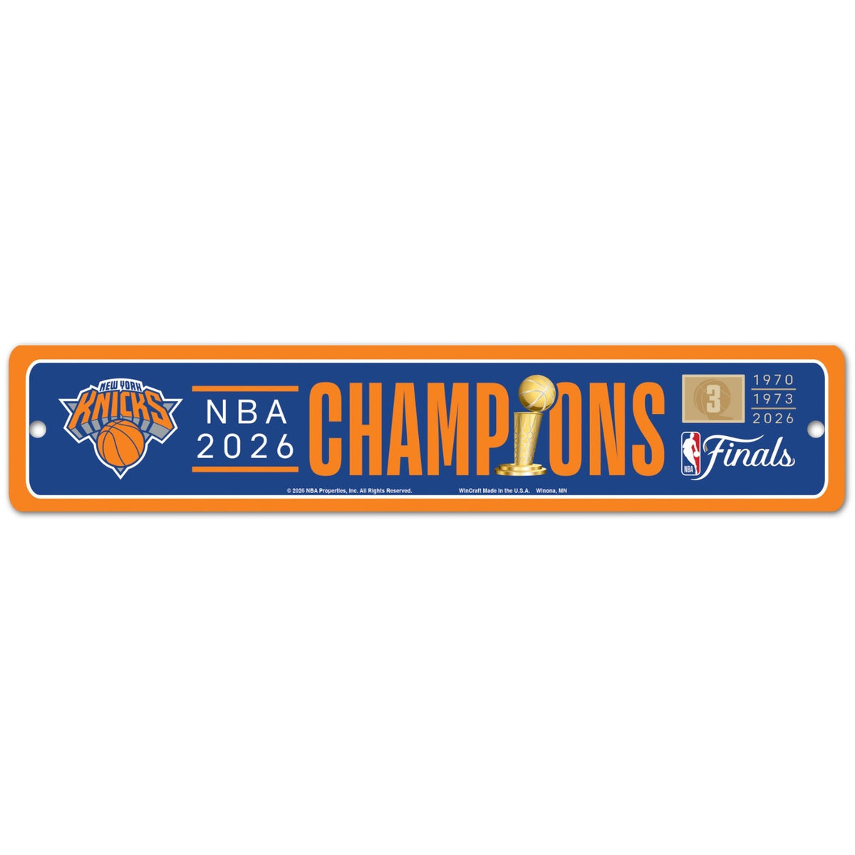 2025 2026 NBA Finals Champions New York Knicks 3.75 x19 Street Sign