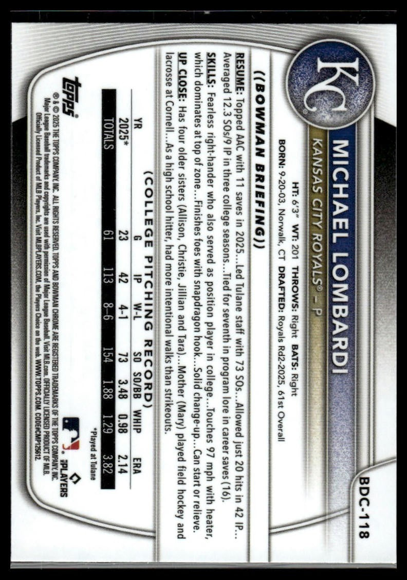 2025 Bowman Draft #BD-118 Michael Lombardi