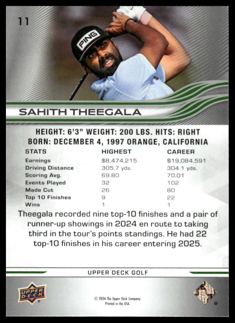 2026 Upper Deck #11 Sahith Theegala