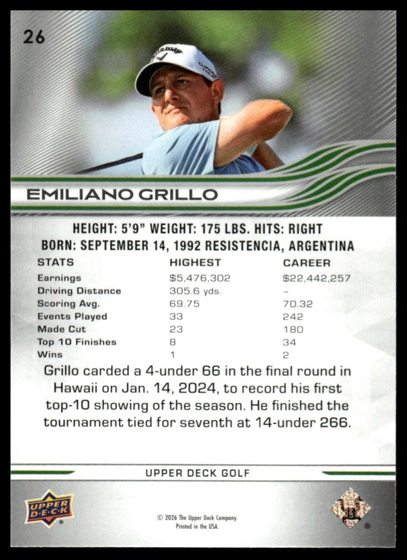 2026 Upper Deck #26 Emiliano Grillo