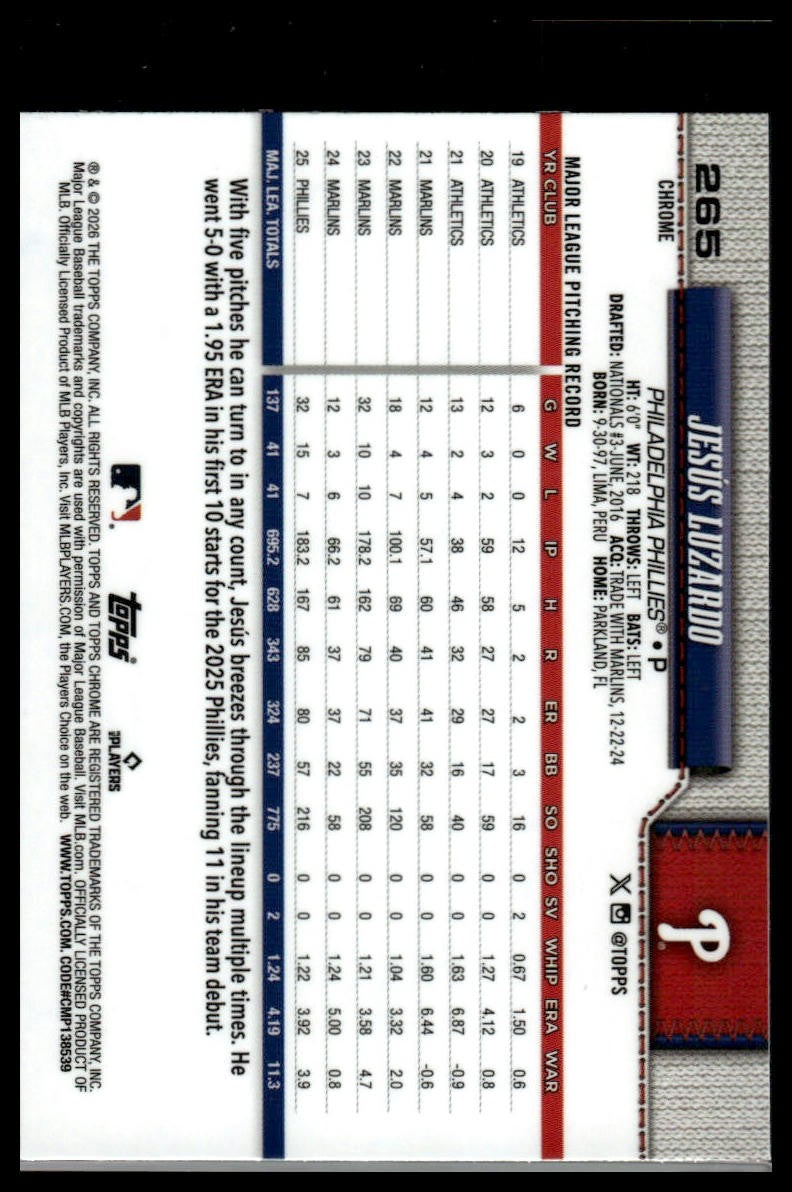 2026 Topps Chrome #265 Jesús Luzardo