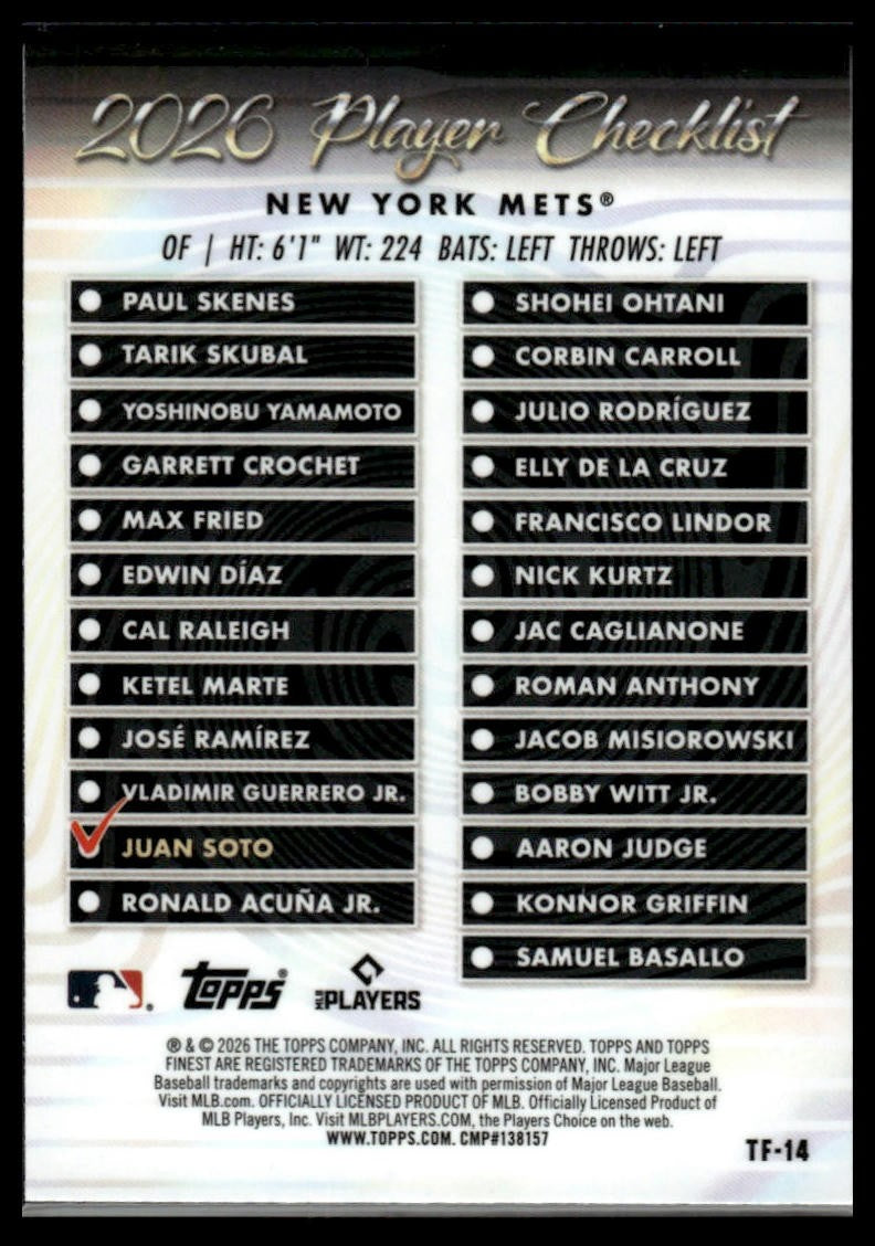 2026 Finest #TF-14 Juan Soto Topps Team Finest