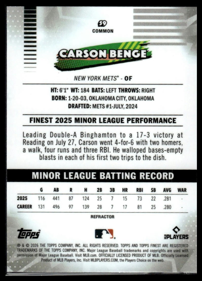 2026 Finest #59 Carson Benge