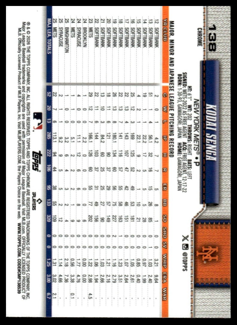 2026 Topps Chrome #138 Kodai Senga