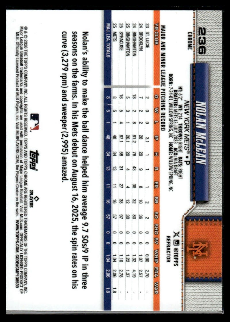 2026 Topps Chrome #236 Nolan McLean