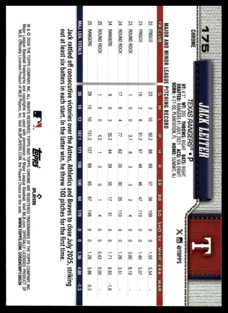 2026 Topps Chrome #175 Jack Leiter