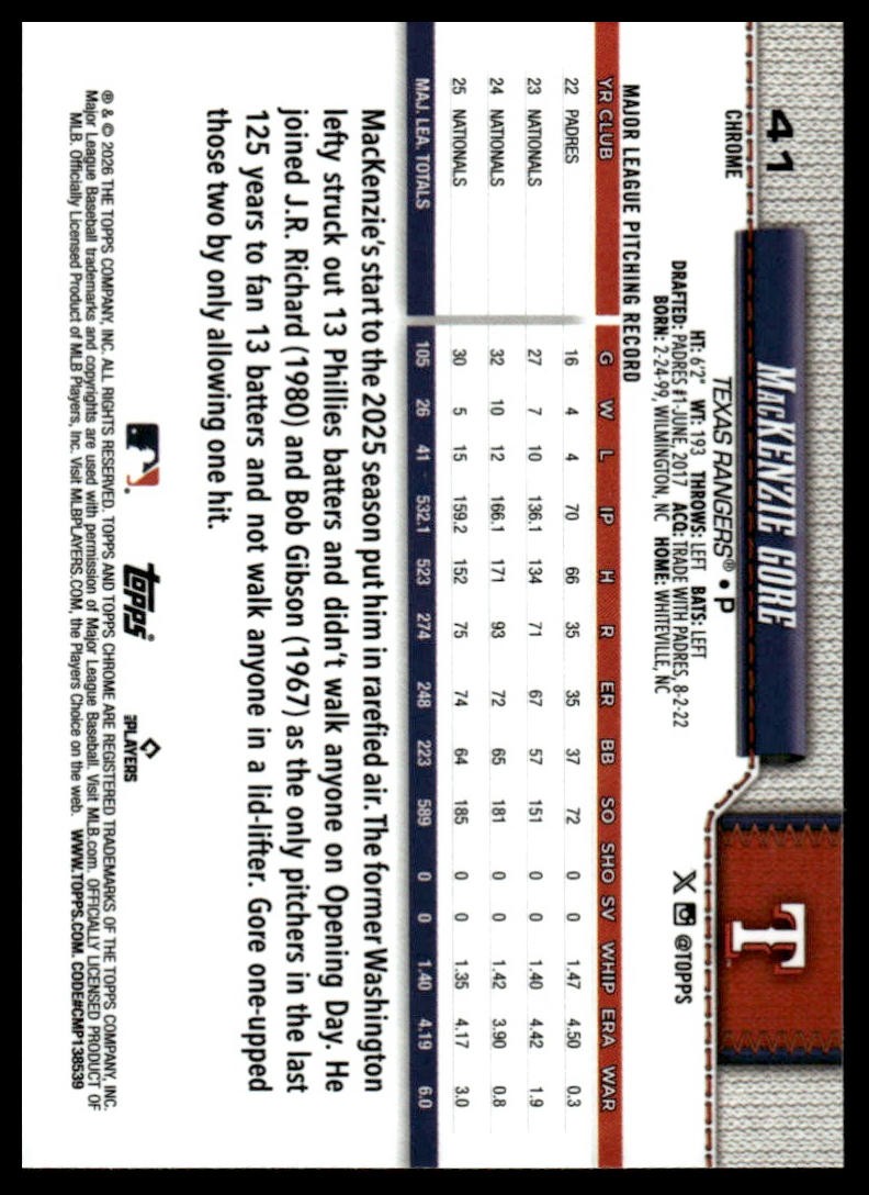 2026 Topps Chrome #41 MacKenzie Gore