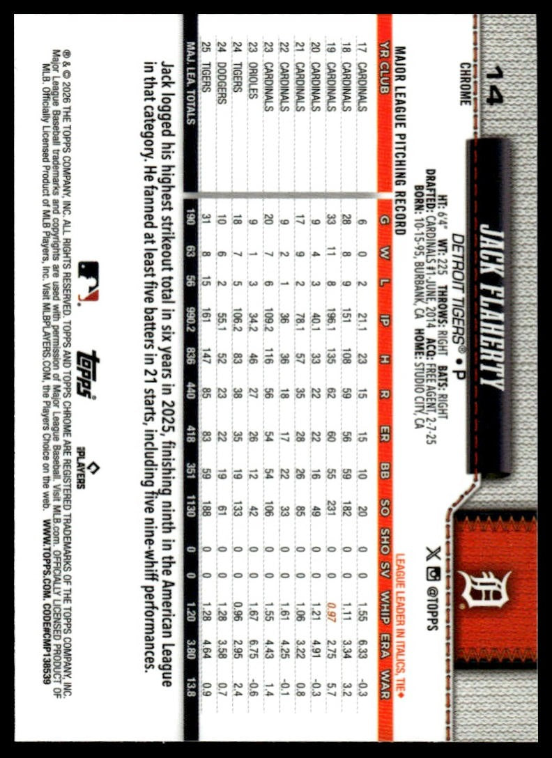 2026 Topps Chrome #14 Jack Flaherty