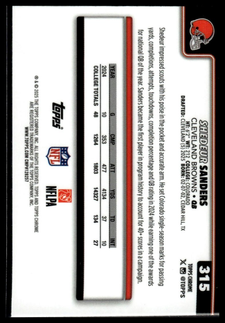 2025 Topps Chrome #315 Shedeur Sanders X-Fractor