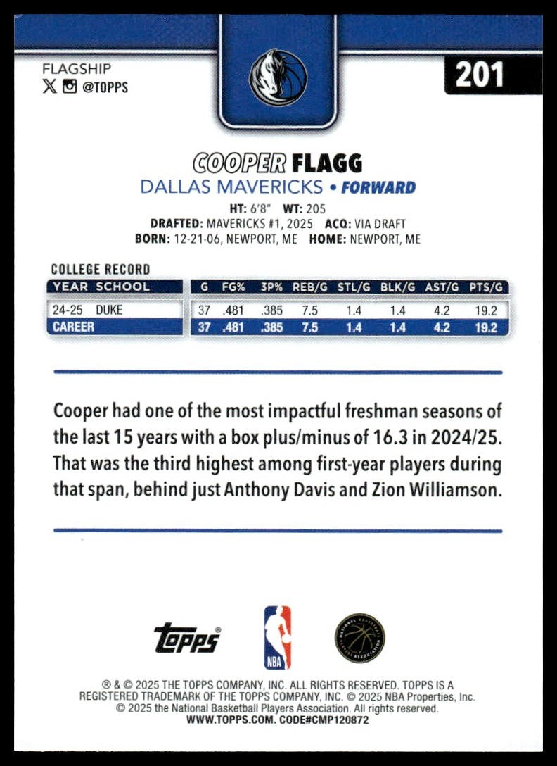 2025-26 Topps #201 Cooper Flagg