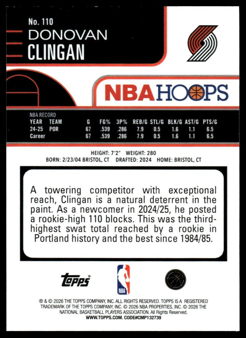2025-26 Hoops #110 Donovan Clingan