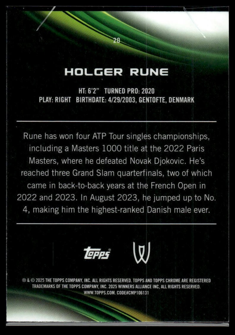 2025 Topps Chrome Sapphire Edition #20 Holger Rune