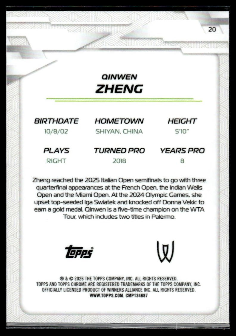 2026 Topps Chrome #20 Qinwen Zheng