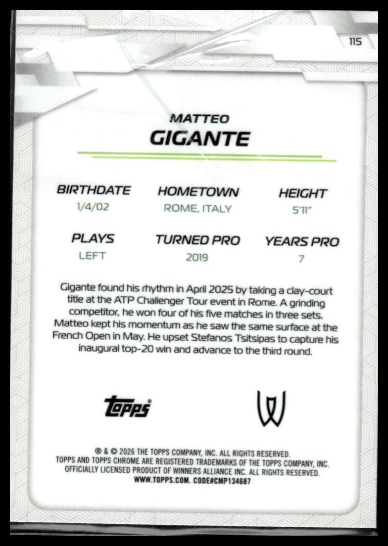 2026 Topps Chrome #115 Matteo Gigante Refractor